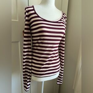 Maeve Burgundy and White Striped Top - S